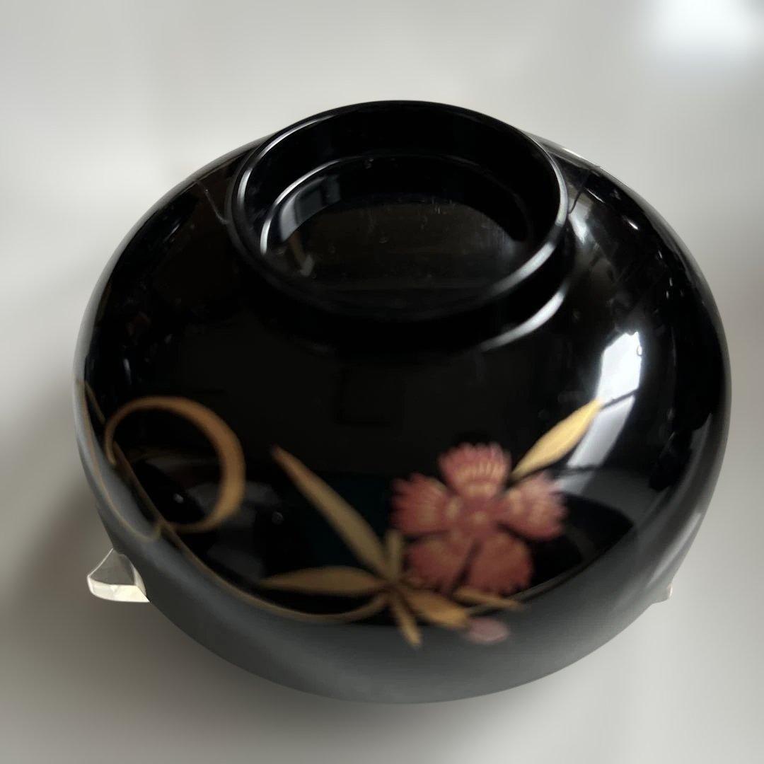 ✴︎自宅蔵出し・京型汁粉椀・なでしこ模様・漆器 蓋付き椀 10個セット 未使用✴︎