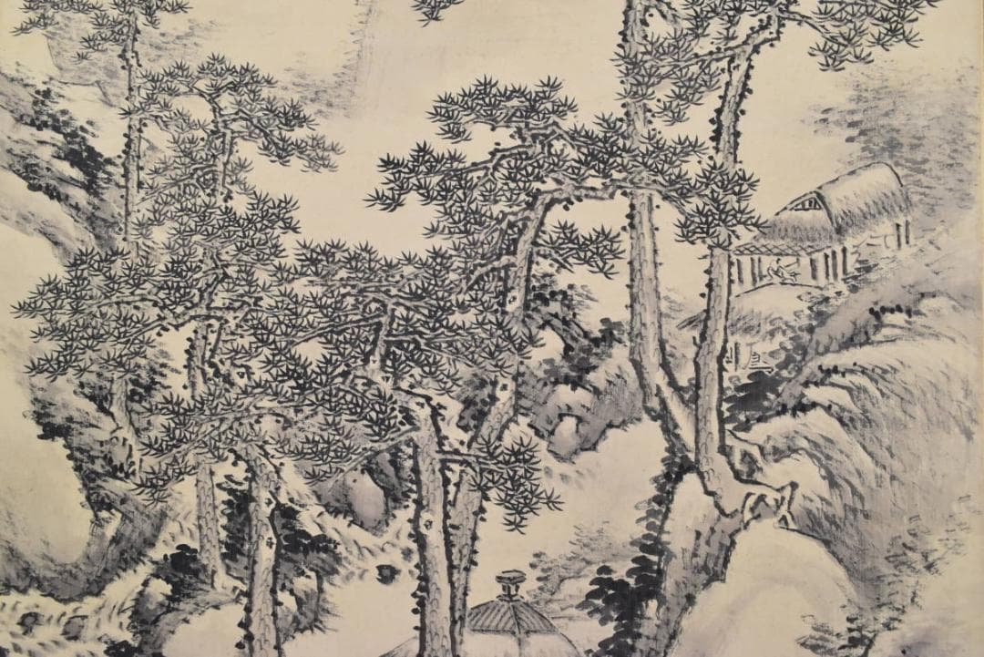 【真作】河邨紅外/山水図/掛軸☆宝船☆AB-68