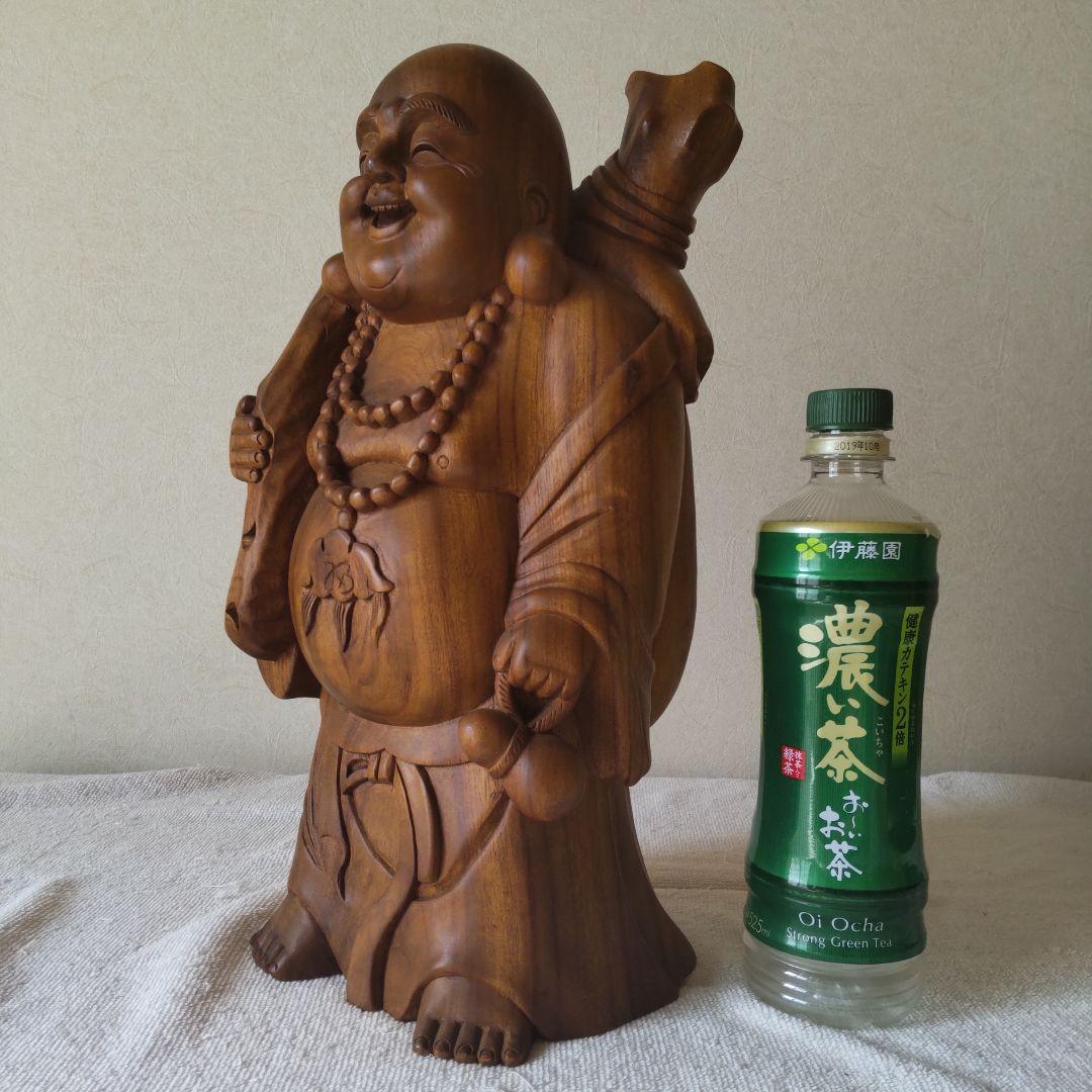 美品 布袋様 35㎝ 3㎏ 芯材上等品の木彫り 布袋尊 蔵出し