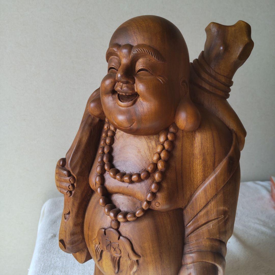 美品 布袋様 35㎝ 3㎏ 芯材上等品の木彫り 布袋尊 蔵出し