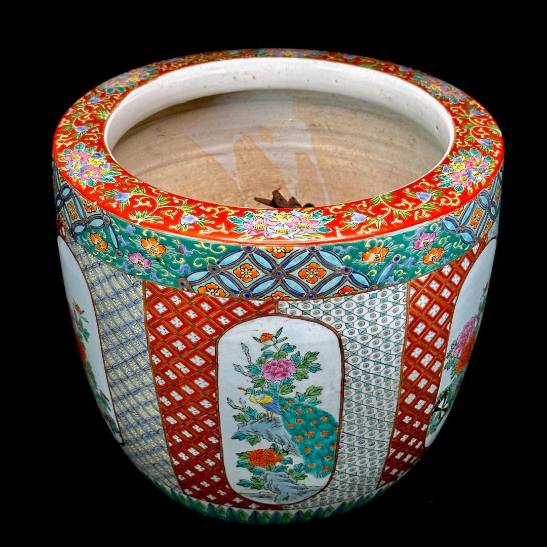 極上絵付け！　明治〜大正期　伊万里焼　十錦手　色絵火鉢　五徳付き