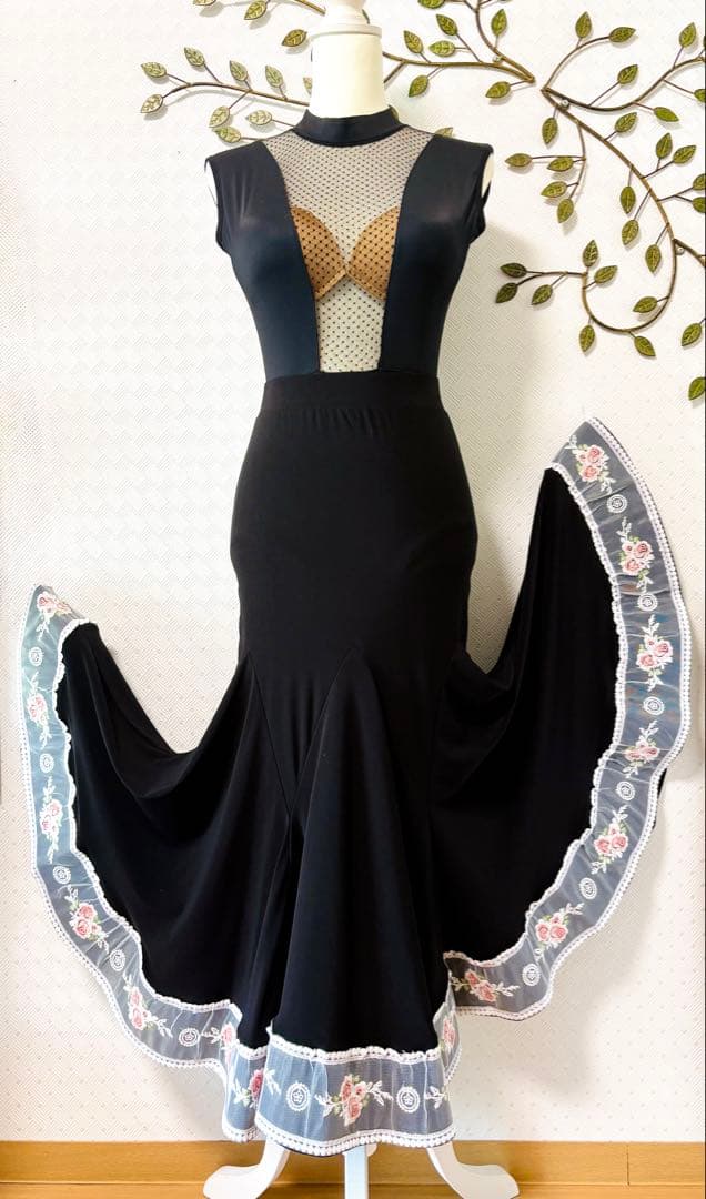 社交ダンス★新作★パーティー★レッスン★レオタード★スカート★ドット★シースルー