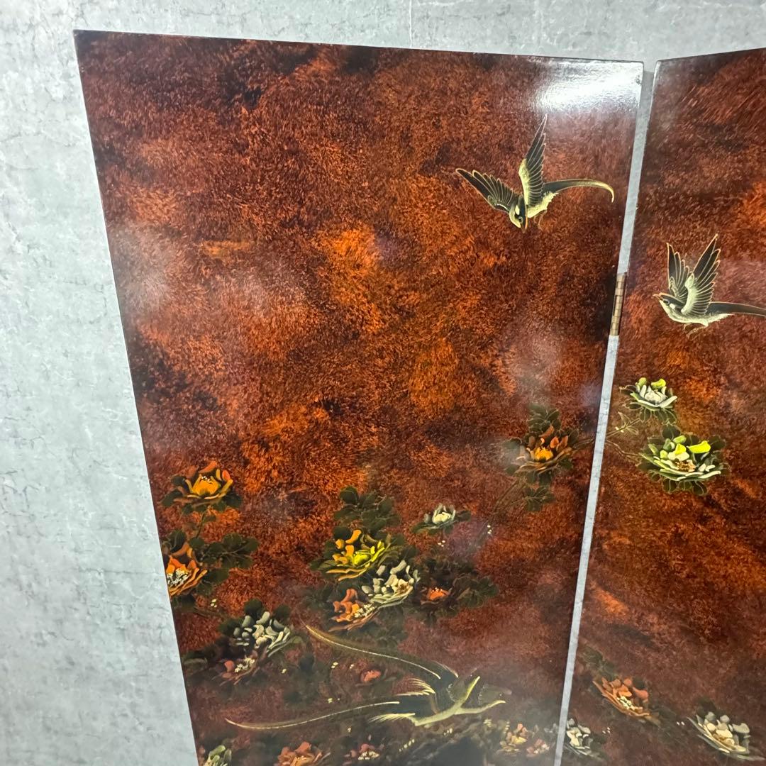 アンティーク　屏風　衝立　パーティション　花鳥　装飾　飾り　中国家具
