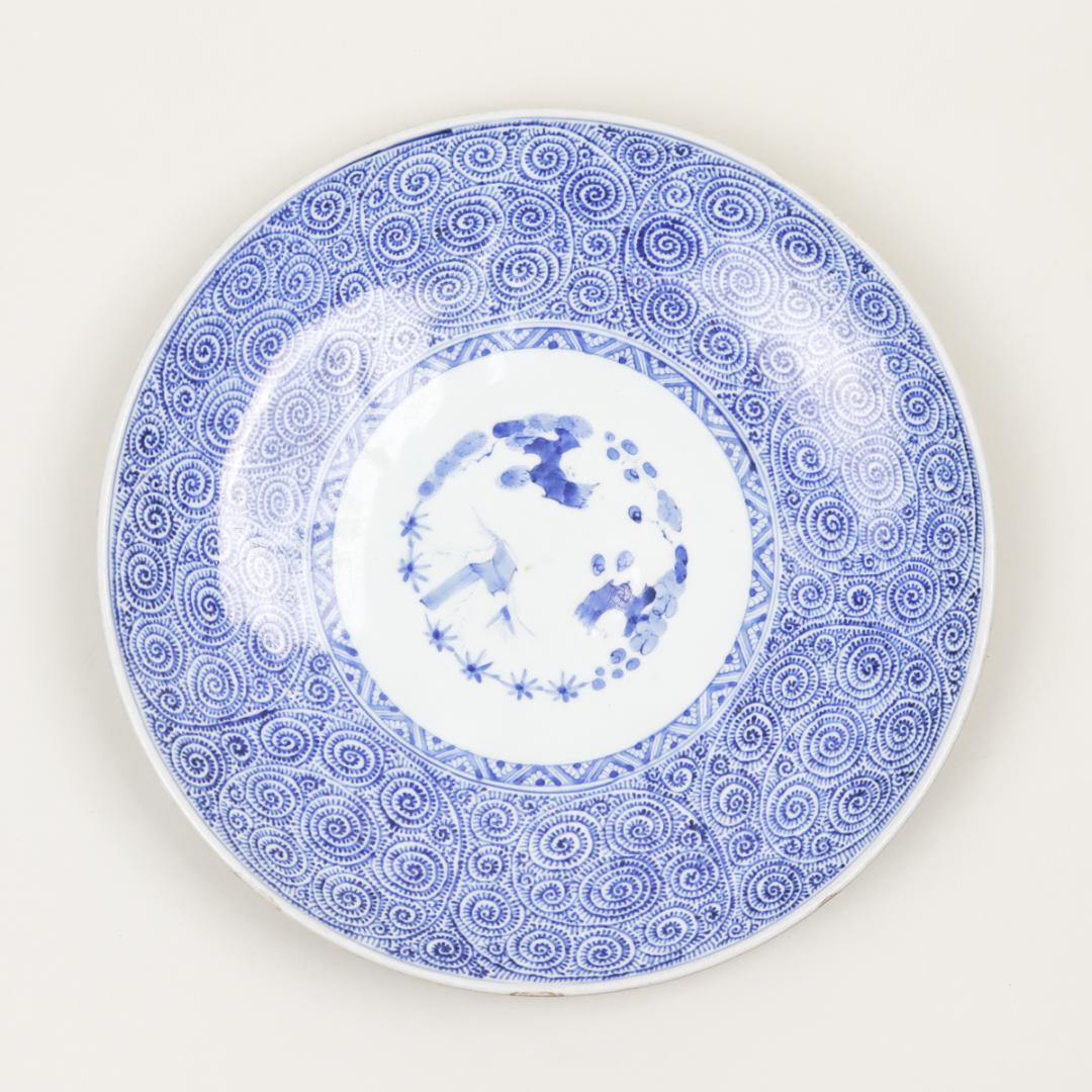 古伊万里 太明成化年製 染付 蛸唐草文 松竹梅図 尺皿