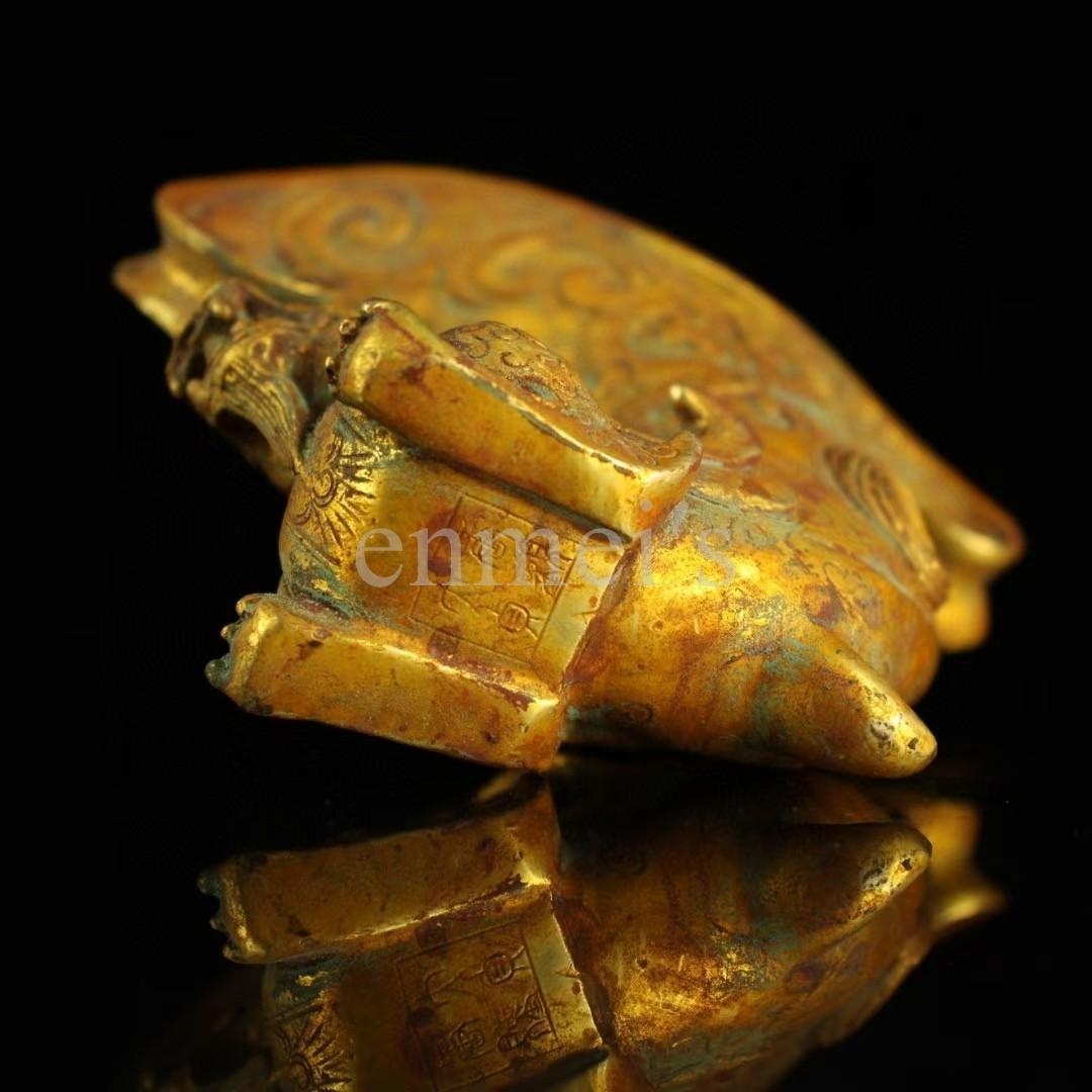 旧蔵 純銅製 鎏金 獣形 酒杯 古銅器 お酒用グラス・純手作り・案頭・酒具・置物