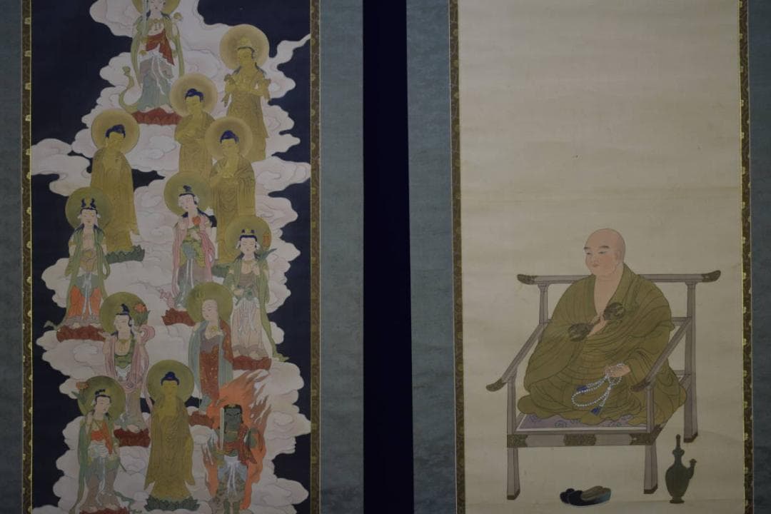 不詳作者不明/弘法大師図/十三佛/十三仏/双幅/布袋屋掛軸HF-345