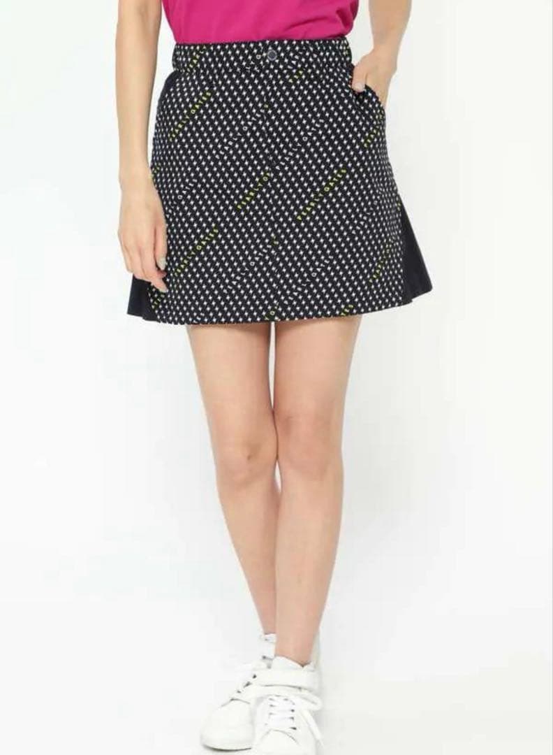 新品未使用 タグ付 パーリーゲイツ スカート 1 M ネイビー 小紋エレキ柄