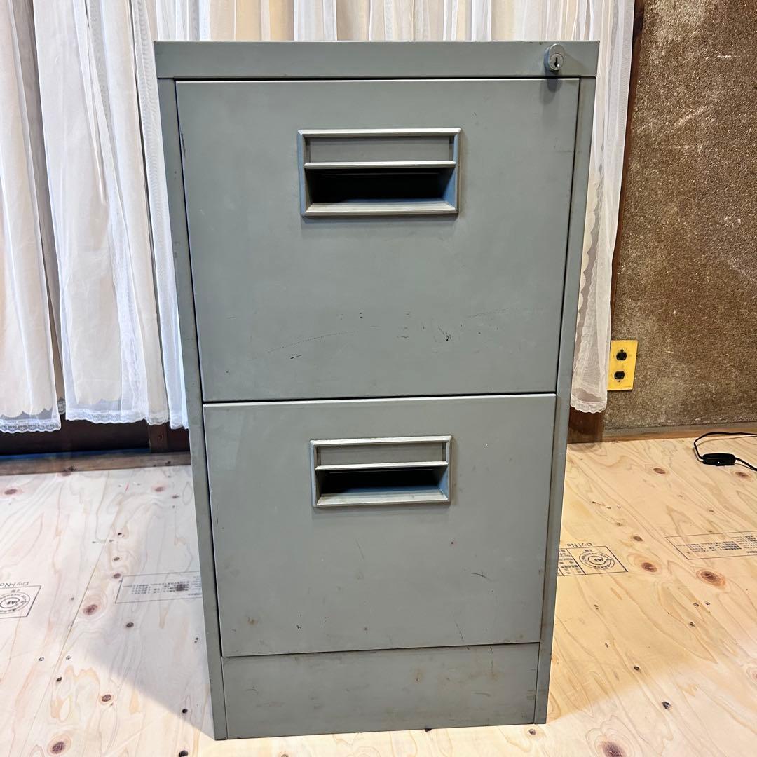 インダストリアル スチール 2段ファイルキャビネット 鍵なし