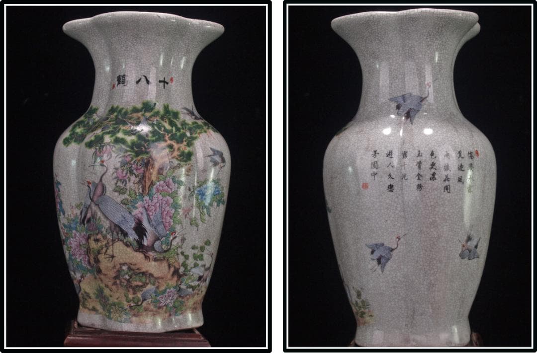 祖父蔵出品　　中国 清時代　在銘手描き花瓶 骨董品 DE1038B12-5