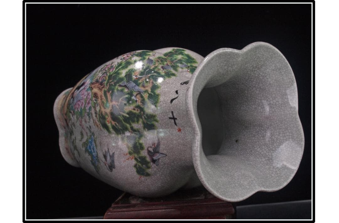 祖父蔵出品　　中国 清時代　在銘手描き花瓶 骨董品 DE1038B12-5