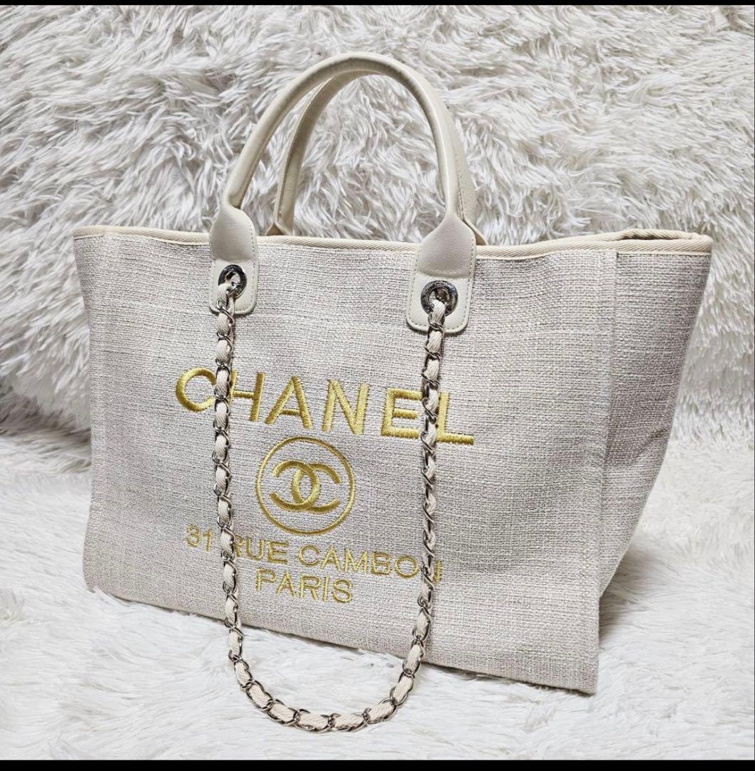 シャネル CHANEL ハンドバッグ トートバッグ キャンバス ノベルティ 白