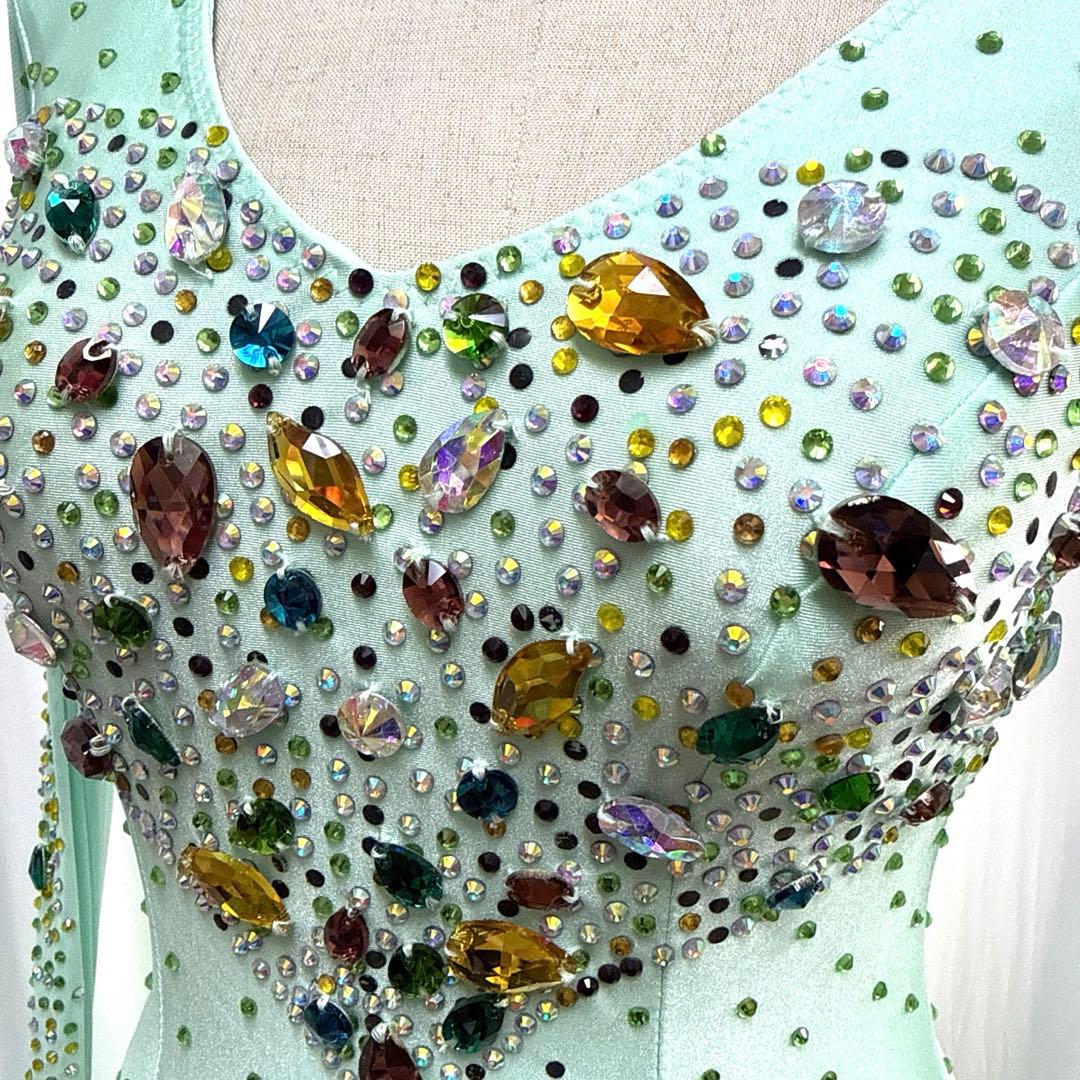 6328★S ミントグリーン カラフビジュー スタンダード ドレス社交ダンス