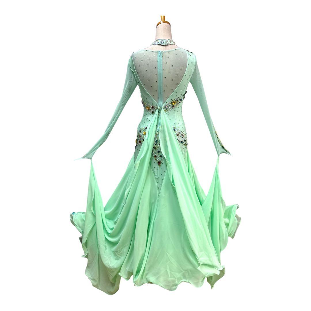 6328★S ミントグリーン カラフビジュー スタンダード ドレス社交ダンス