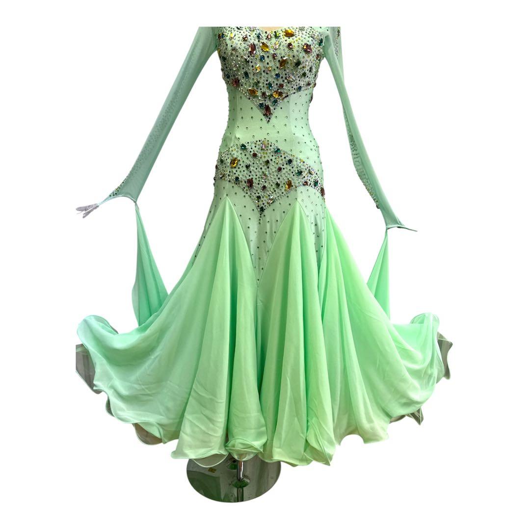 6328★S ミントグリーン カラフビジュー スタンダード ドレス社交ダンス