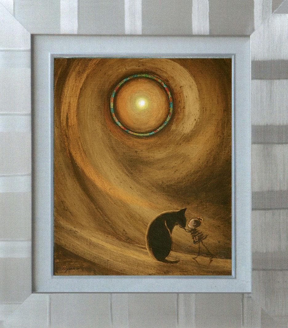 油絵 菅家令子絵 絵画インテリア額付(白) F3-072819 祈り子犬猫女の子