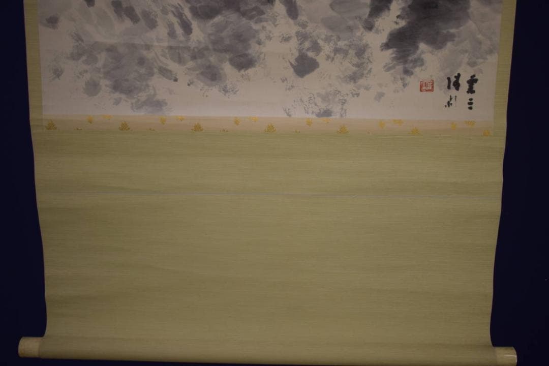 真作/伊藤廉/山水鳥図/布袋屋掛軸HI-698