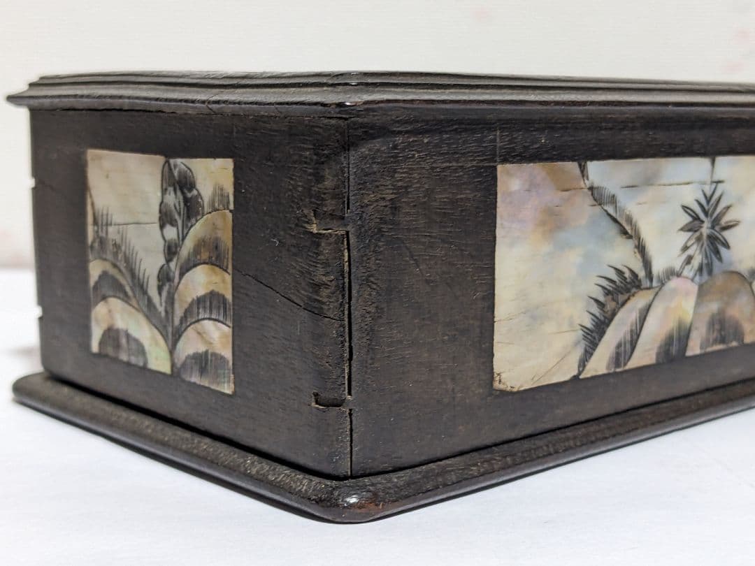 ⭐古美術品 清時代 中国 朝鮮 李朝 楼閣 橋人物図 螺鈿細工 手箱 骨董品