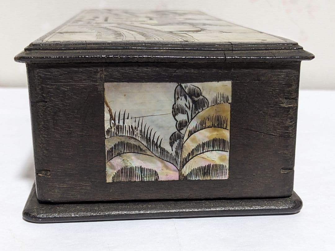 ⭐古美術品 清時代 中国 朝鮮 李朝 楼閣 橋人物図 螺鈿細工 手箱 骨董品