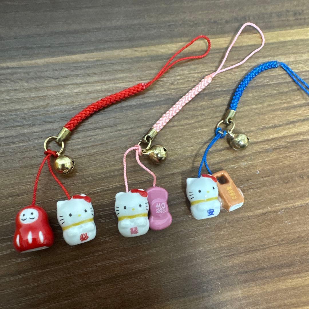 キティ ストラップ ダルマ リボン 必勝 縁結 交通安全 3点セット