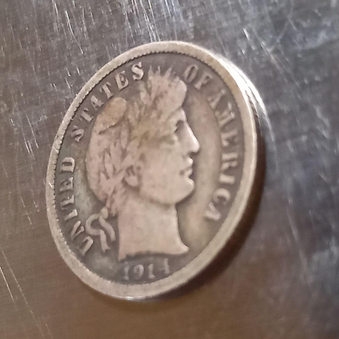 レア 銀貨 1914年 アメリカ 1ダイム バーバー ミントD