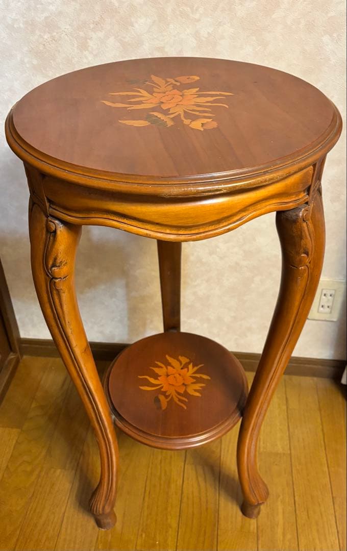 イタリア サイドテーブル 花台 象嵌 猫脚