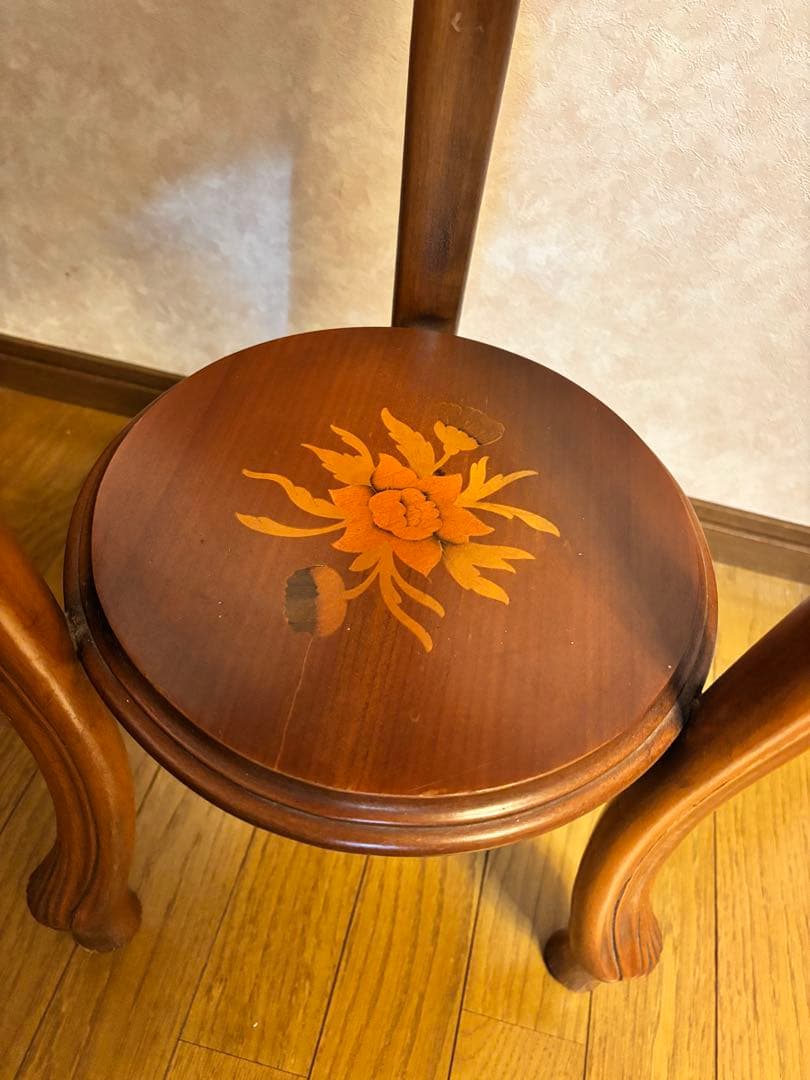 イタリア サイドテーブル 花台 象嵌 猫脚