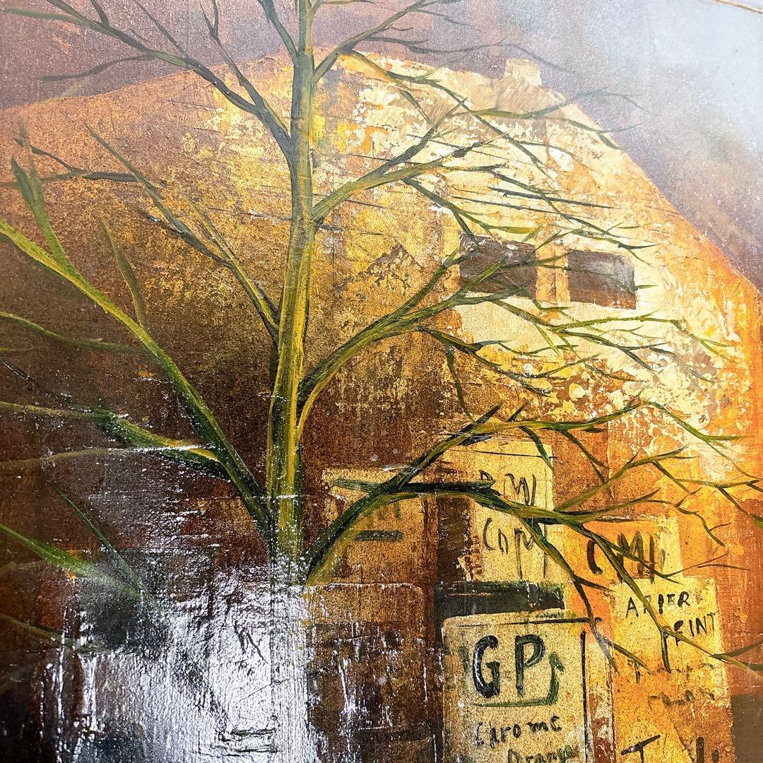 真作 立川広己「広告のある壁」油彩 自由美術協会会員 一枚の絵人気画家