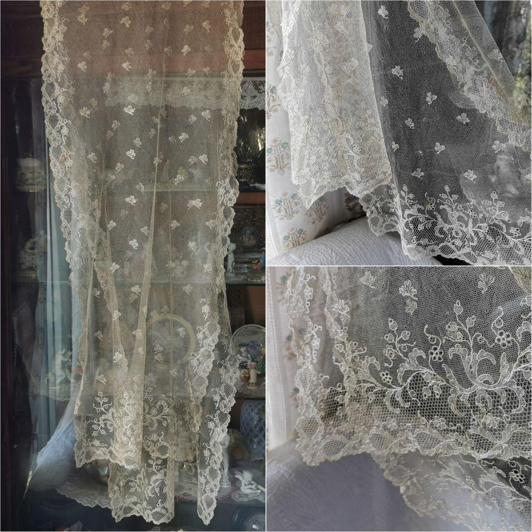 アンティーク シャンテリーレースショール ヴェール 鈴蘭 菫 桜草 銀杏/花びら