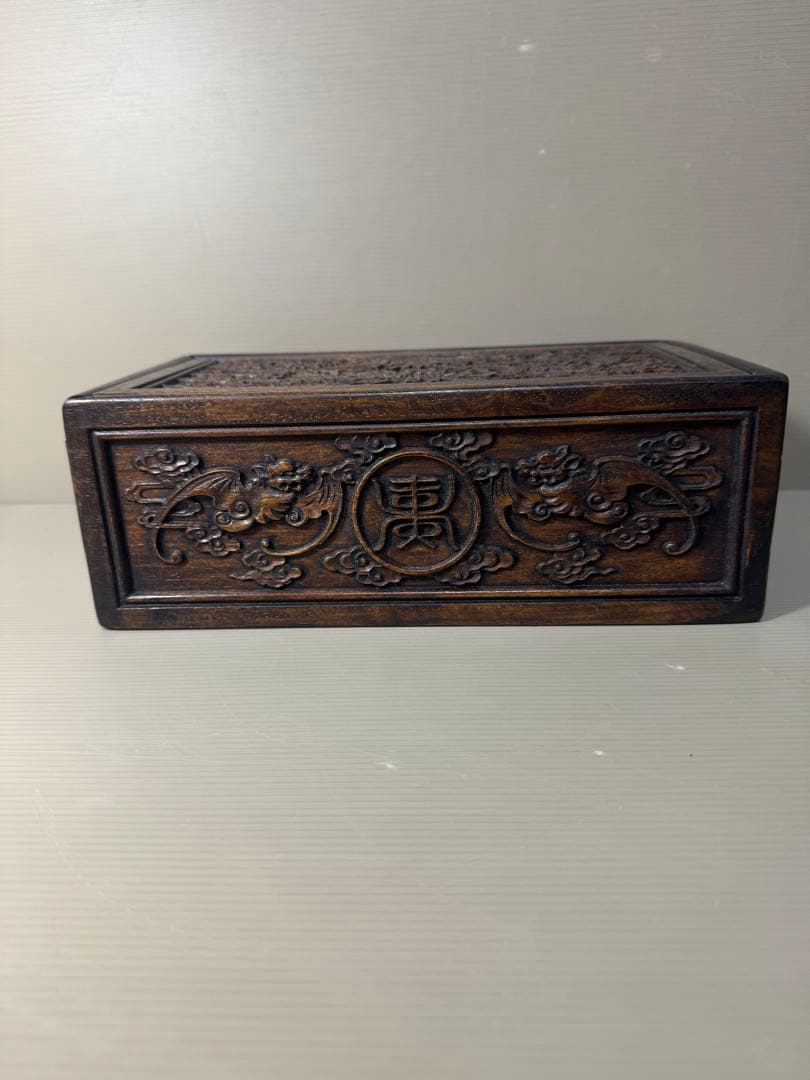 2373 古美術品　細密彫　龍文　木箱　首飾箱　時代物