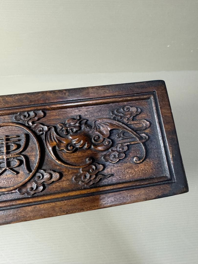 2373 古美術品　細密彫　龍文　木箱　首飾箱　時代物