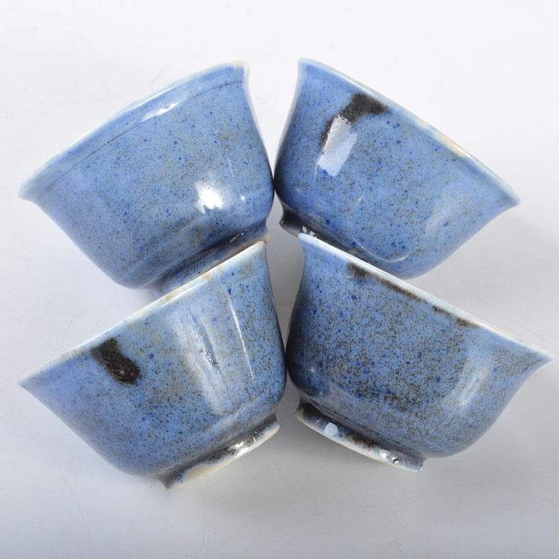 中国　藍釉吹墨　煎茶碗　四客　時代箱付　M　R4521