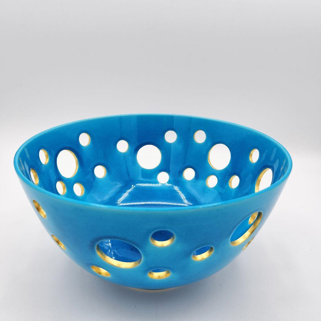 756 菓子鉢　浅黄交趾　水玉透　中村翠嵐　茶道具　茶道