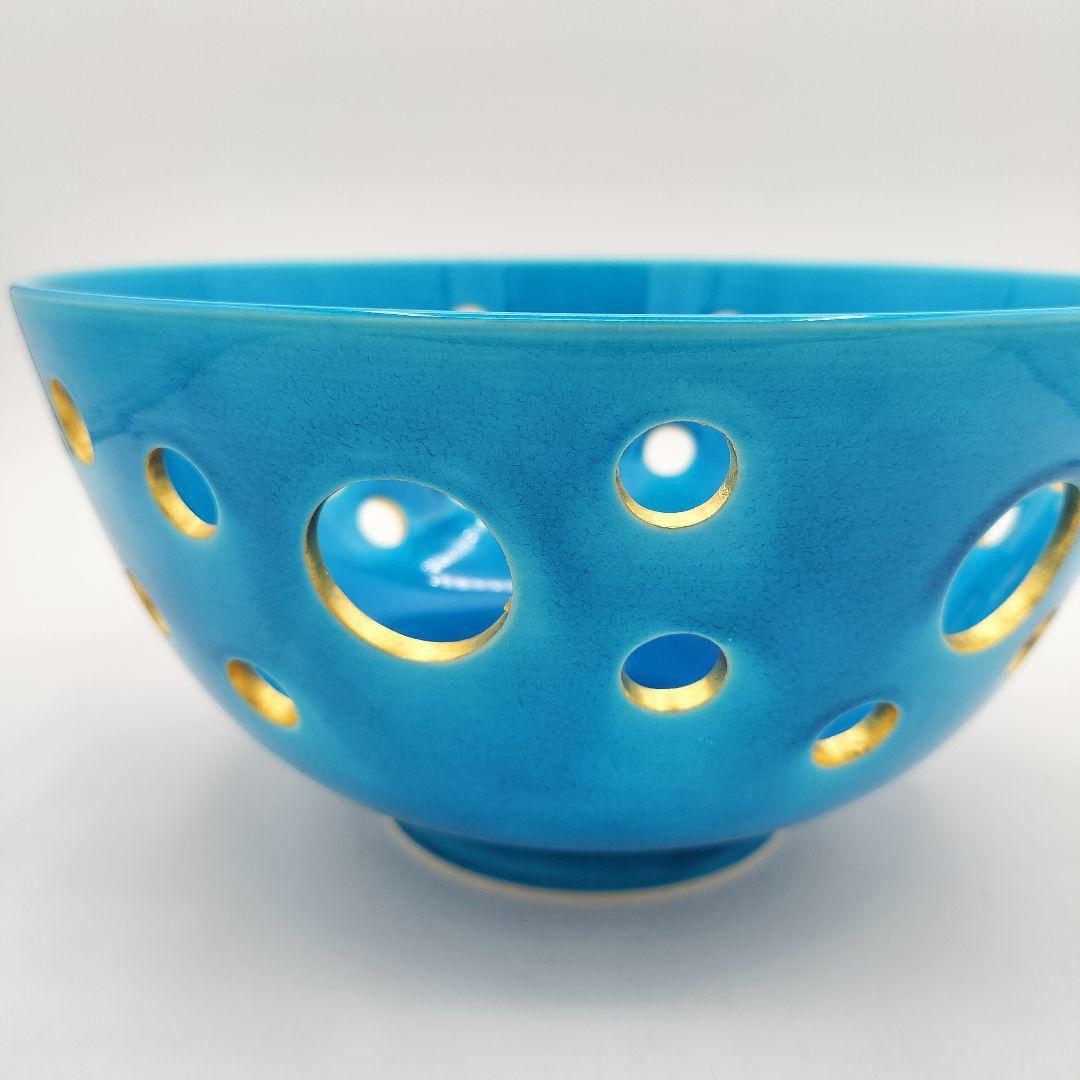 756 菓子鉢　浅黄交趾　水玉透　中村翠嵐　茶道具　茶道