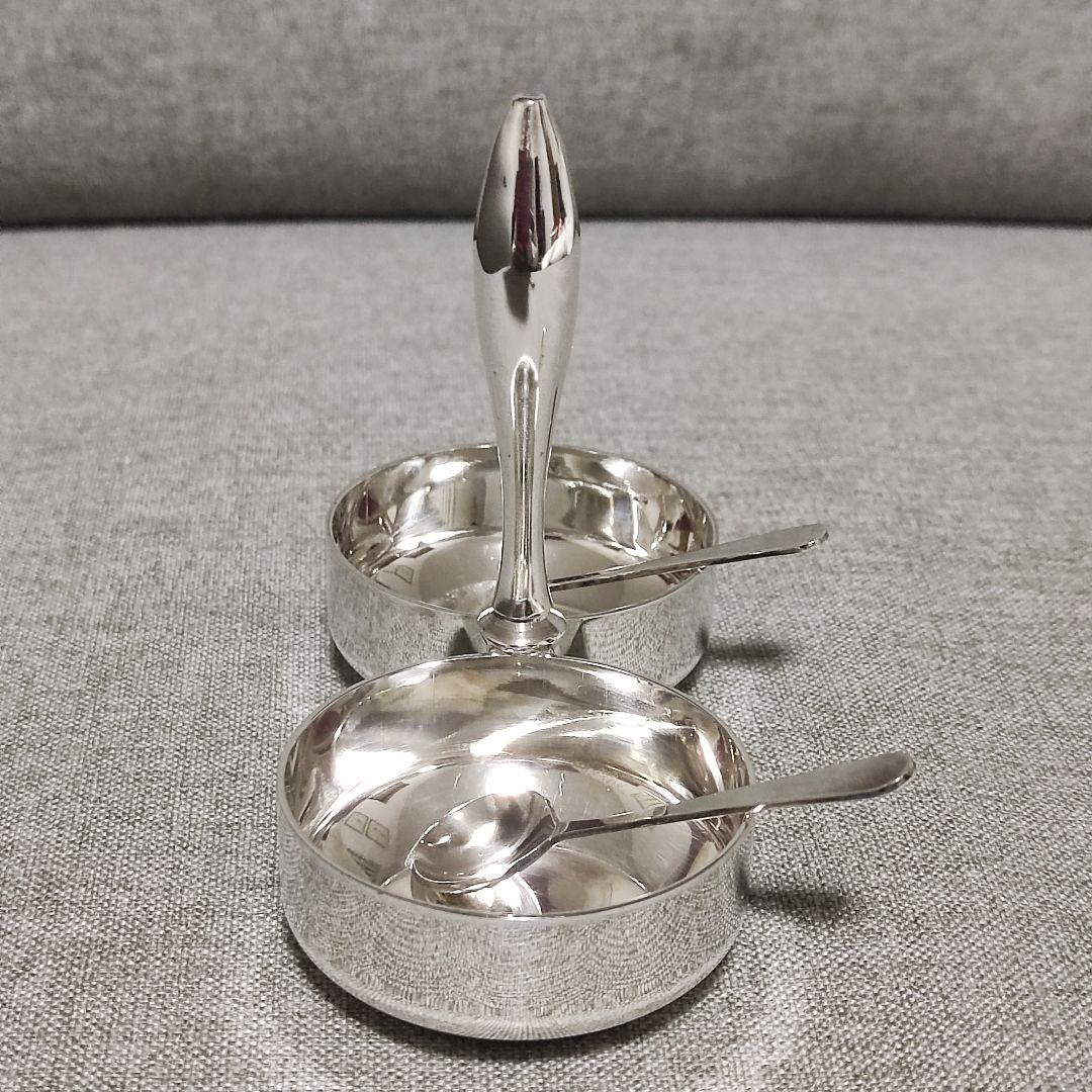 シルバープレート　調味料スタンド　ソルト&ペッパー　塩コショウ入れ　スプーン付