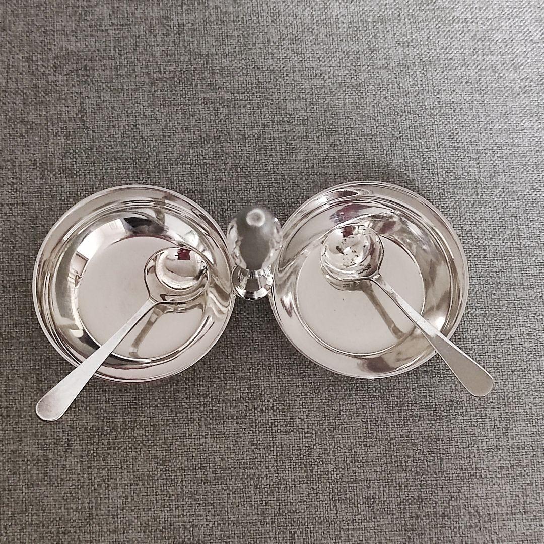 シルバープレート　調味料スタンド　ソルト&ペッパー　塩コショウ入れ　スプーン付