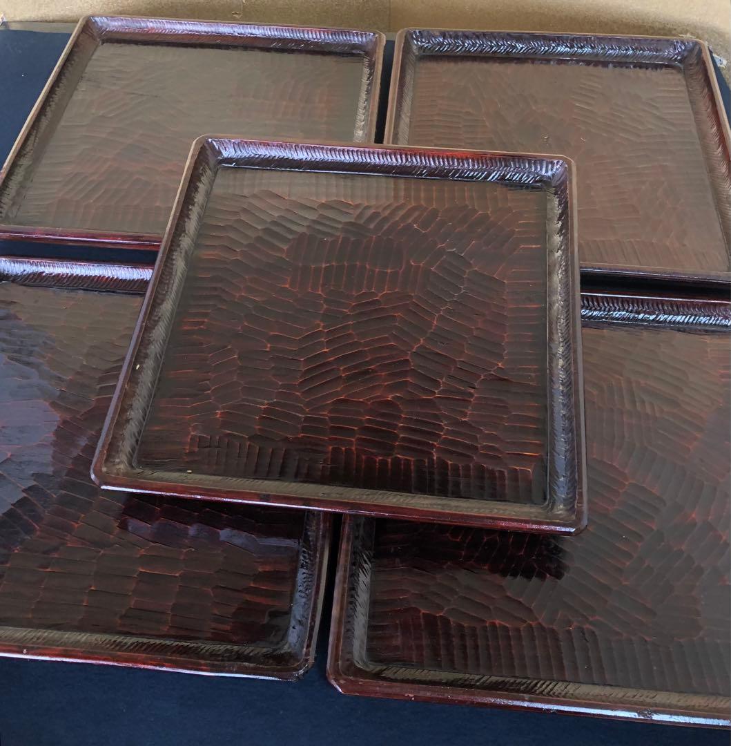 《R》伝統工芸 讃岐彫 四方膳5客 会席膳 讃岐盆 刳抜 260120き5