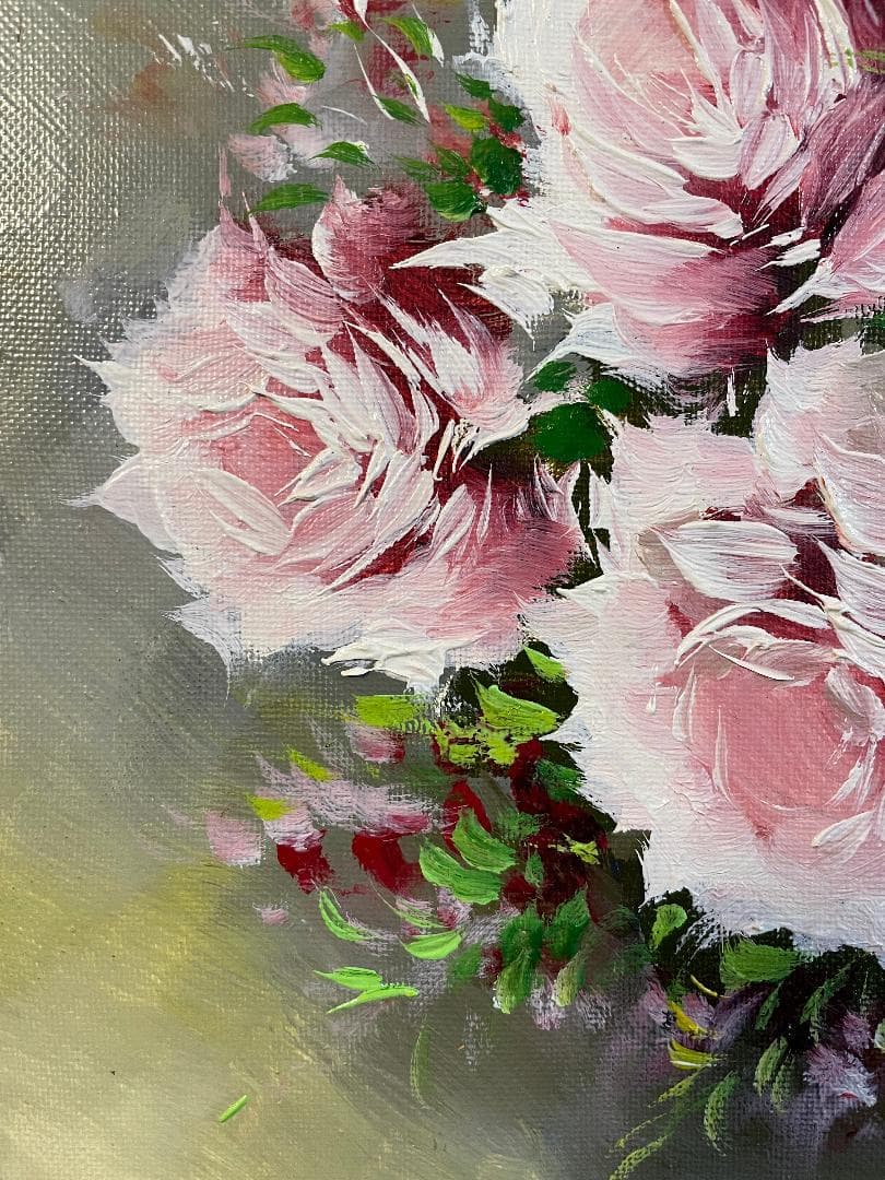 ぽ*り様 「真作」岸本芳雄「ばら」静物画　油彩画　額装　サイン有り　F6号