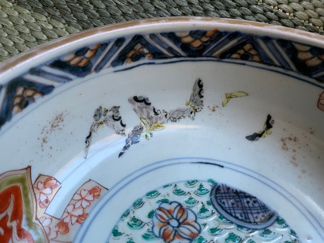 古伊萬里 色絵金彩花鳥蝴蝶紋鉢 古美術品