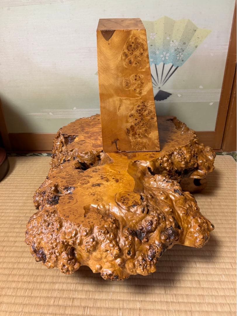 瘤花台　王将　置き物　天然木