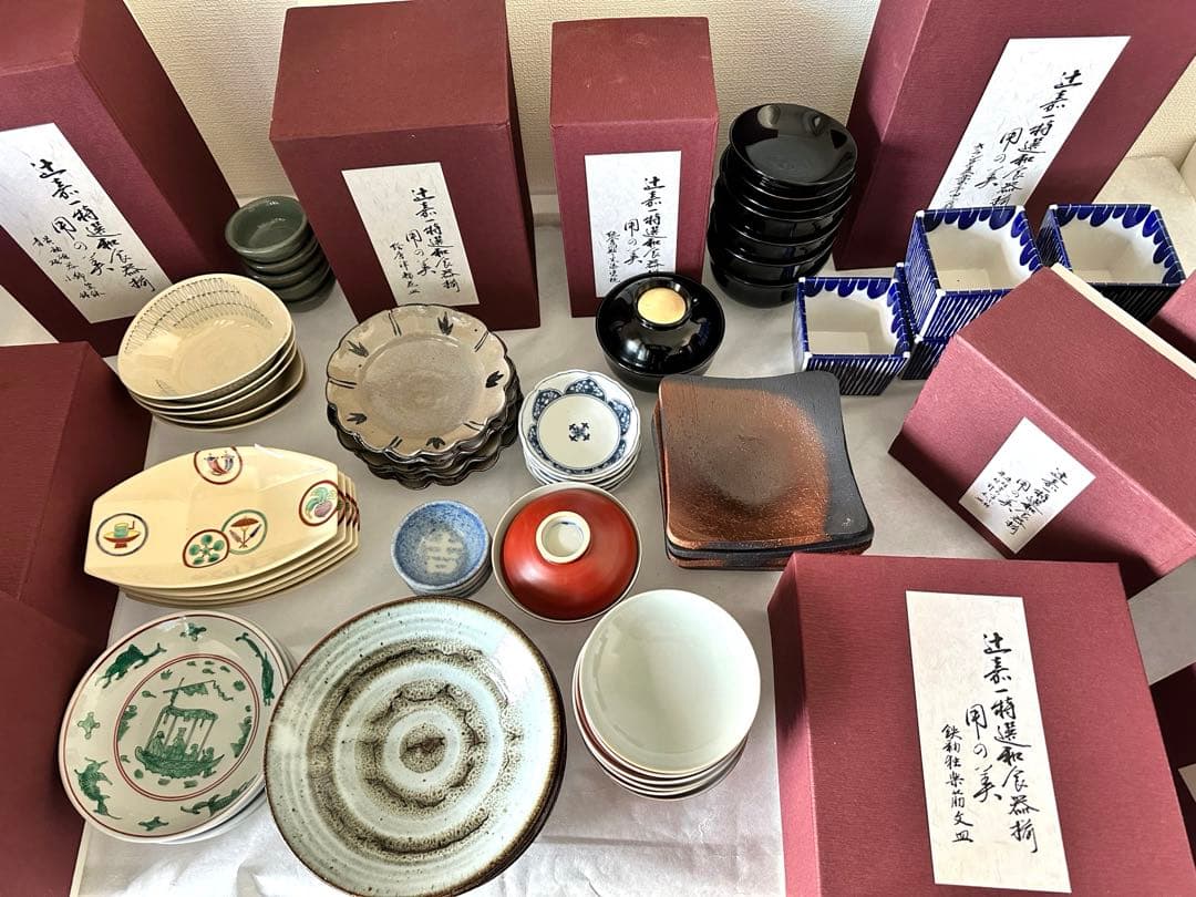 【未使用】辻嘉一　特選和食器揃　用の美　料亭辻留 全60点　12種×5客　解説書