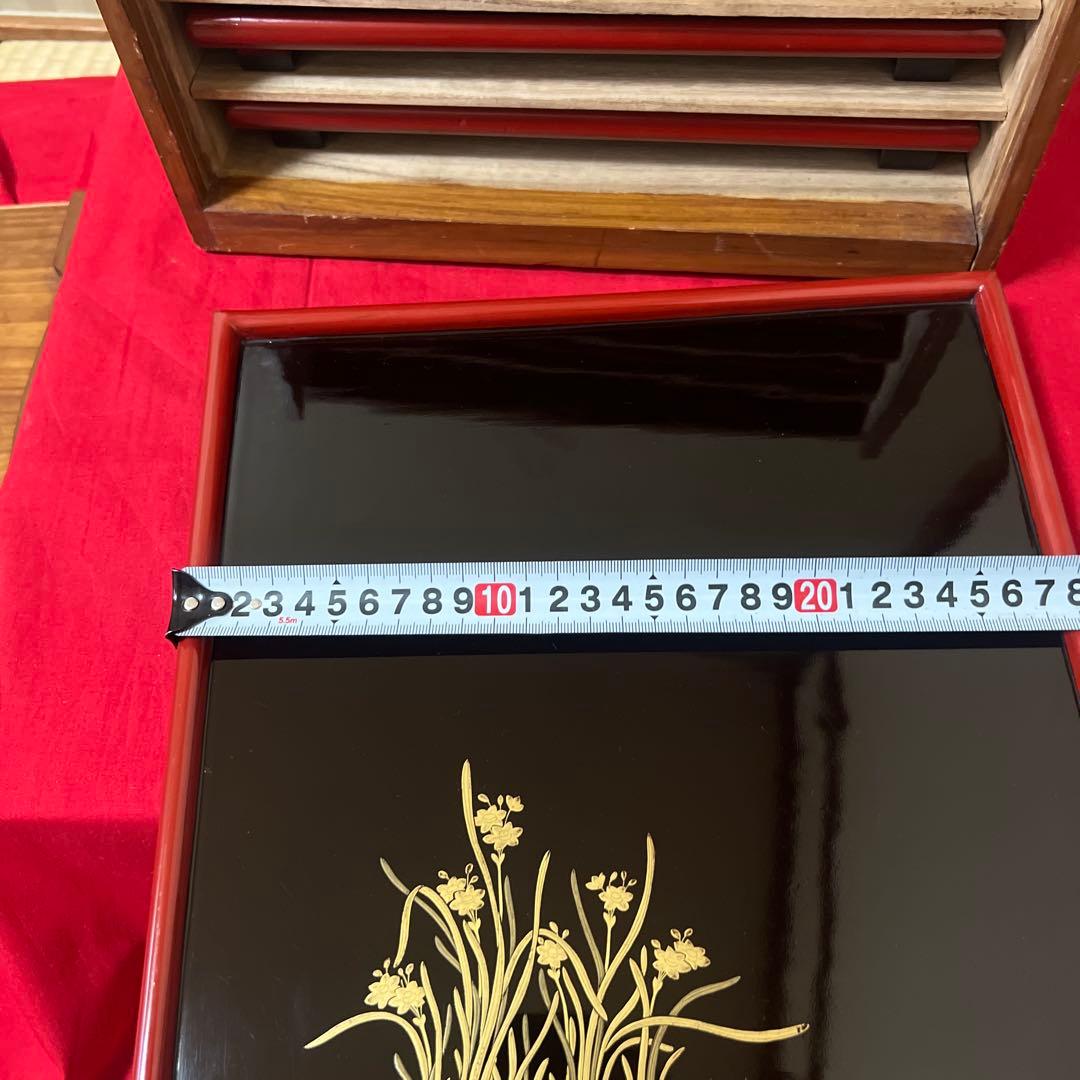 逸品！　レア！　東京美術倶楽部本郷家所蔵　蒔絵本塗お盆五客　時代保管箱