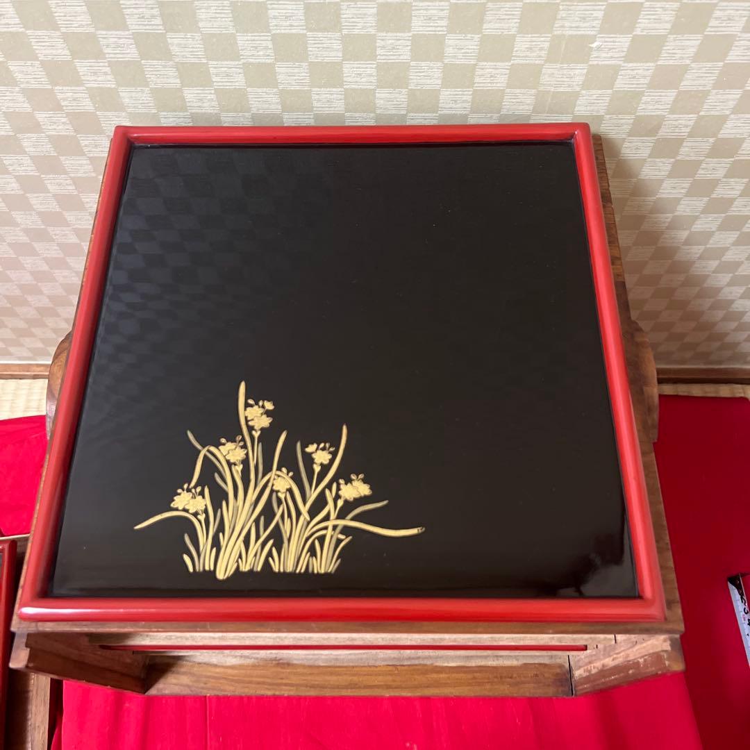 逸品！　レア！　東京美術倶楽部本郷家所蔵　蒔絵本塗お盆五客　時代保管箱