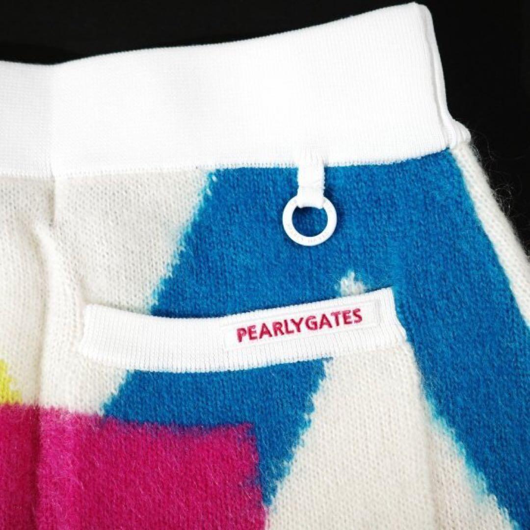【PEARLY GATES】秋冬モヘヤ混 羊毛ニットスカートカラフルロゴ・1番M