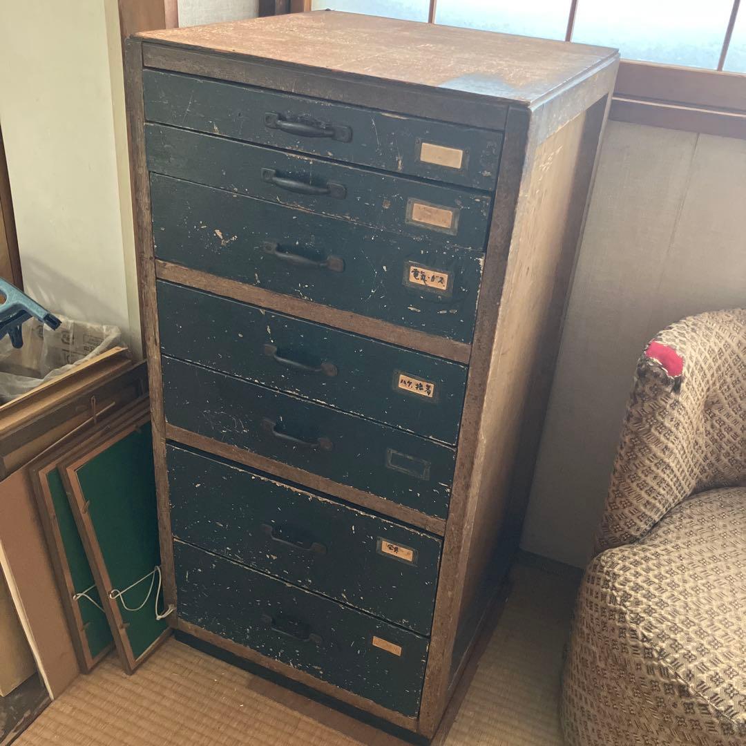 ヴィンテージ　昭和木製　大小7段引き出し