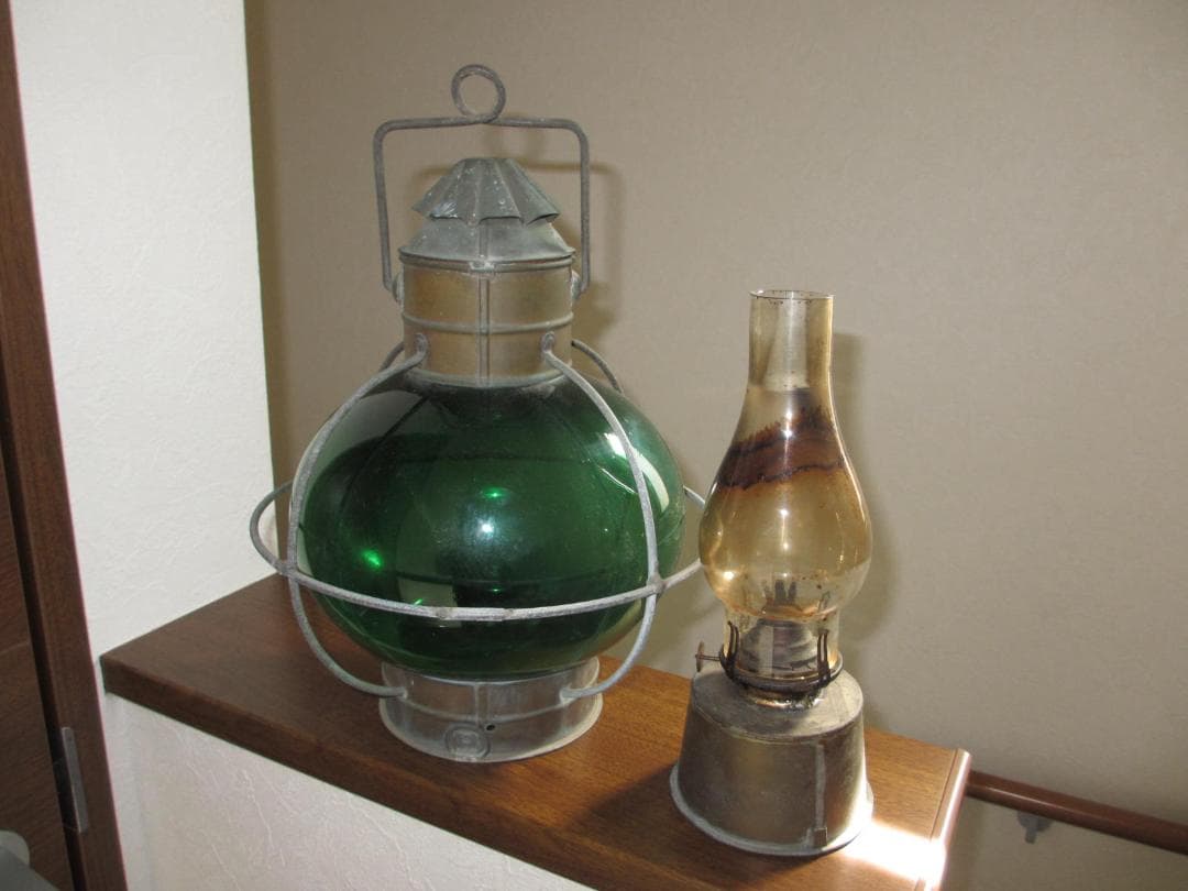 古道具珍しいアンティーク★グリーン ダルマランタン★オイルランプ 昭和レトロ船舶