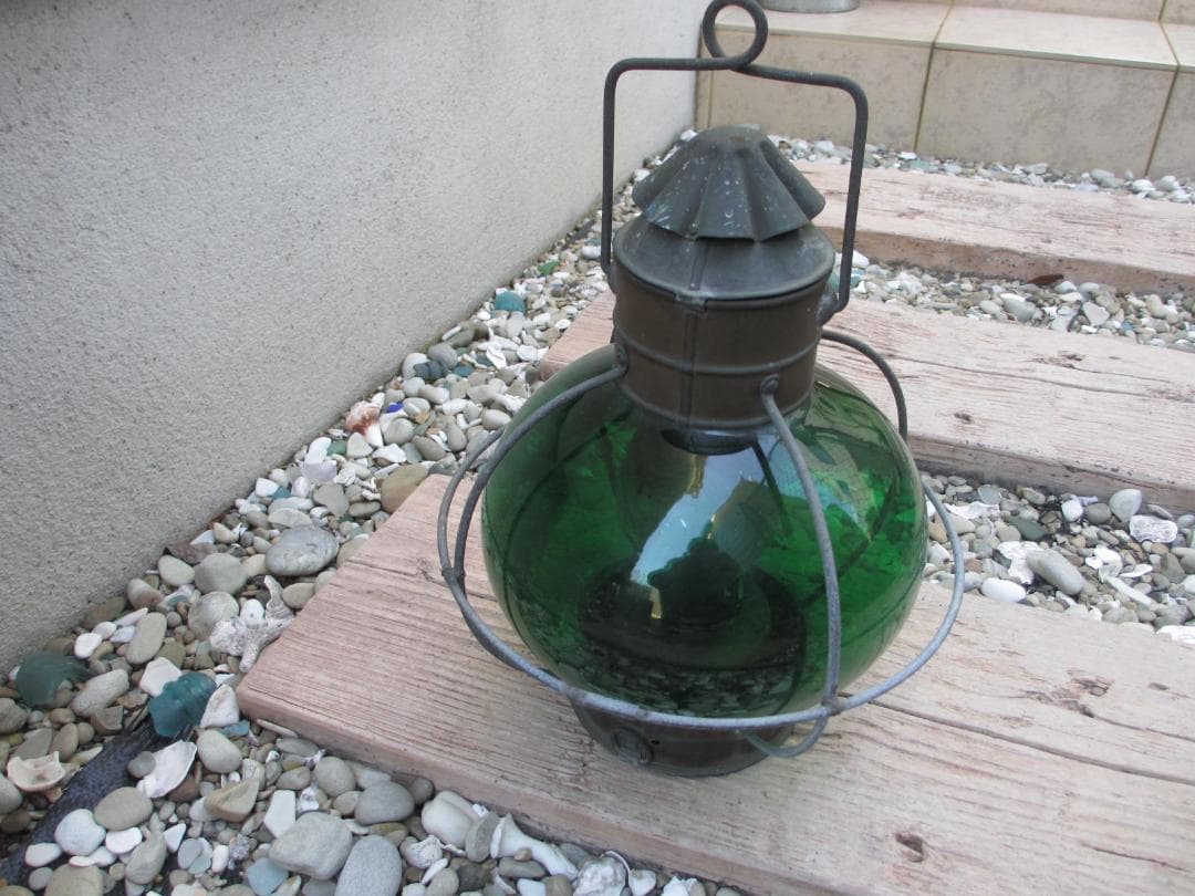 古道具珍しいアンティーク★グリーン ダルマランタン★オイルランプ 昭和レトロ船舶