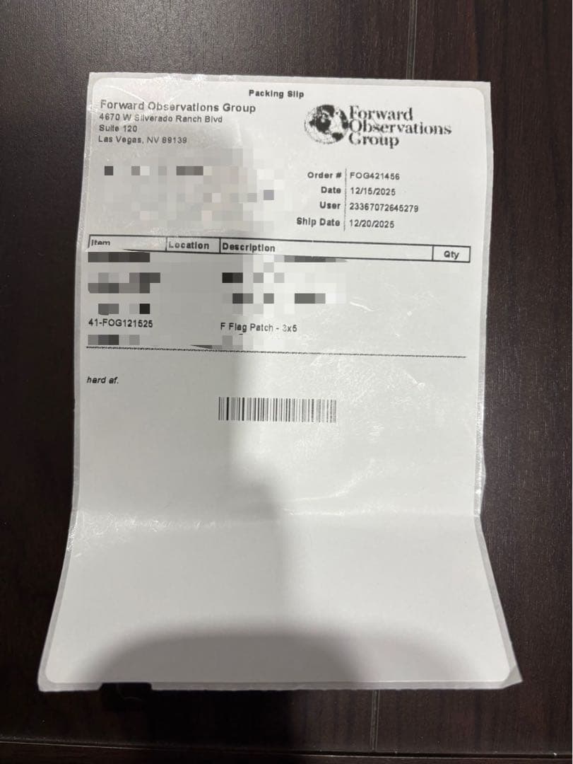 FOG F Flag patch　3x5　実物　未使用