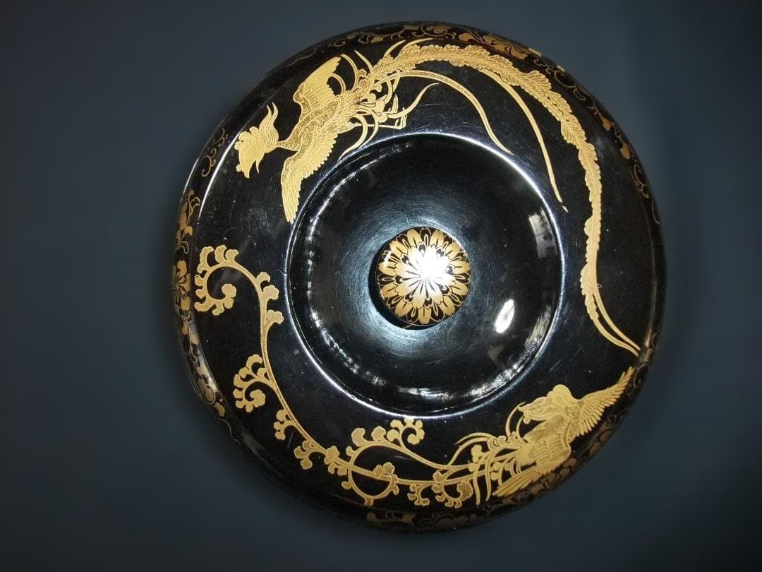 江戸期 唐草花 丸型四段重 食篭 金蒔絵 鳳凰文