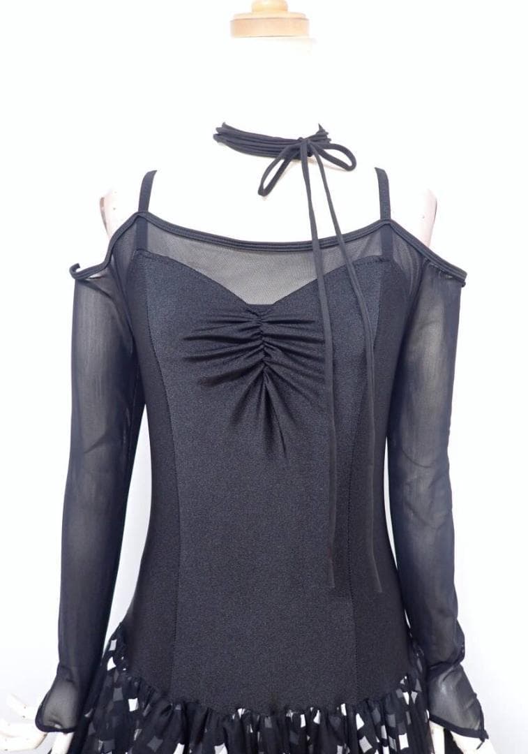 B1584★美品★M★黒/オフ白/ワンピース/スタンダードドレス☆社交ダンス