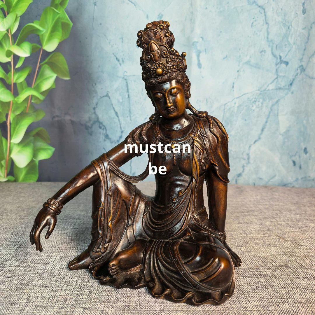 銅製 仏像 自在観音菩薩像 縁起物 茶台 客間 仏間 工芸品 置物